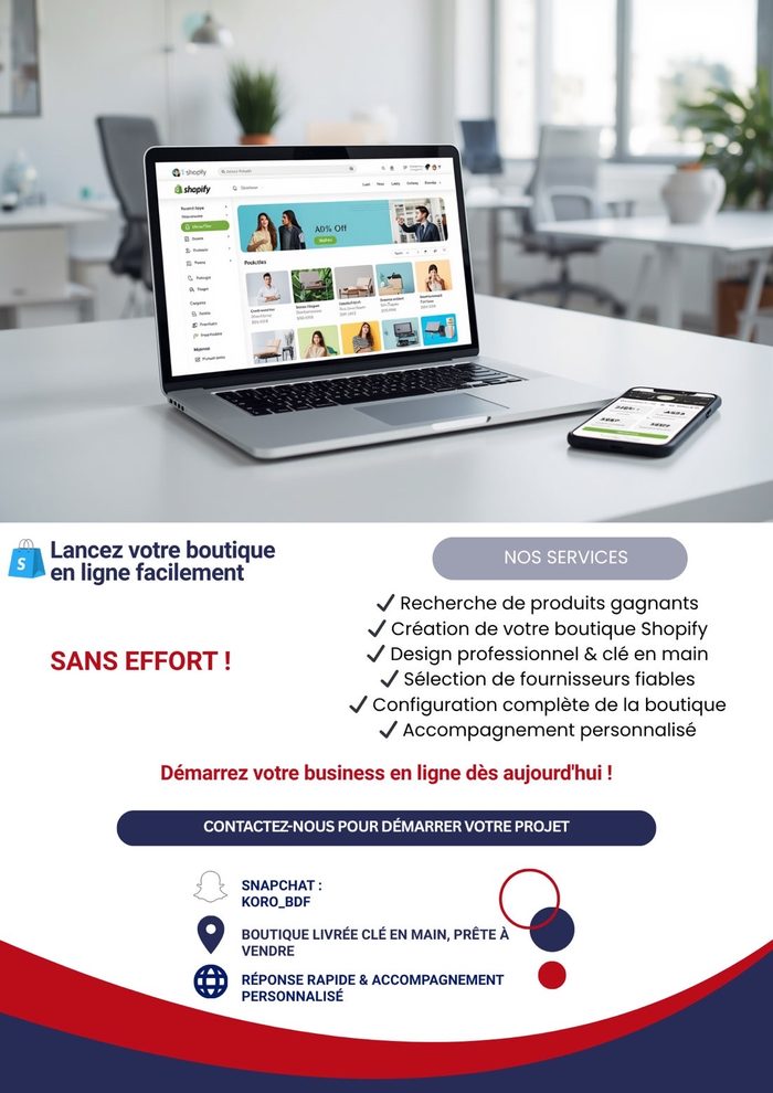 Flyer promotionnel pour un service de création de boutique Shopify